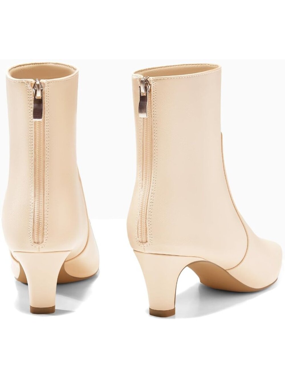 Women's Beige Square Pointed Toe Zipper Low Kitten Heel Short Ankle Booties - Picture 5 of 5